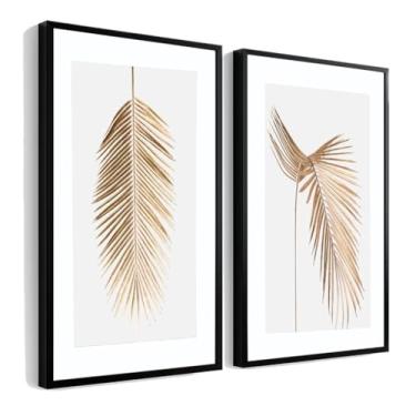 Imagem de Quadros Decorativos Moldura 50X70 cm Folhagem Dourada Grande Sala Luxuoso(Moldura Preta)