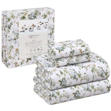 Imagem de RUVANTI Lençóis 100% algodão - Conjunto de lençóis Queen com 4 peças, respiráveis e duráveis, com bolso profundo de 40,6 cm, herança