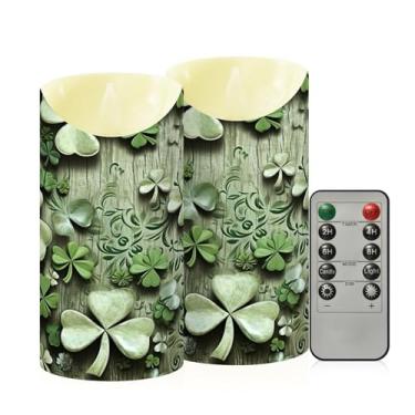 Imagem de Wassud Pacote com 2 velas sem chama para paredes de trevo de quatro folhas com controle remoto, velas realistas cintilantes com temporizador, velas decorativas para Natal, casamento, festa, decoração