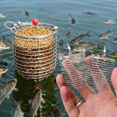 Imagem de 1 peça de aço inoxidável para isca de pesca, alimentador de gaiola, suporte de cesta, alimentador de iscas grossas, gaiola de isca de peixe-gato, cesta de carpa equipamento de pesca (Médio, 4,8 x 4 cm