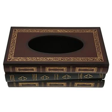 Imagem de CUOFYUNL Caixa de tecido de madeira em forma de livro decorativa caixa de armazenamento de guardanapo vintage para loja de massagem vermelha