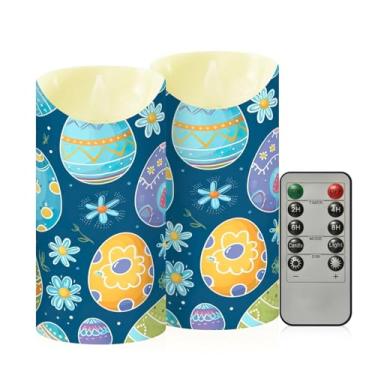 Imagem de Wassud Pacote com 2 velas azuis sem chama com controle remoto, velas realistas cintilantes com temporizador, velas decorativas para Natal, casamento, festa, decoração de casa média