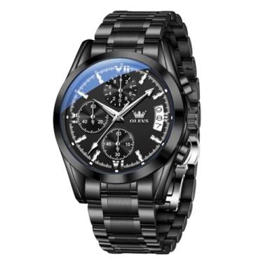 Imagem de OLEVS Relógios masculinos de luxo, analógicos, à prova d'água, aço inoxidável, casual, mostrador grande, cronógrafo, moda clássica, numerais romanos, quartzo, data, relógios de pulso masculinos Reloj