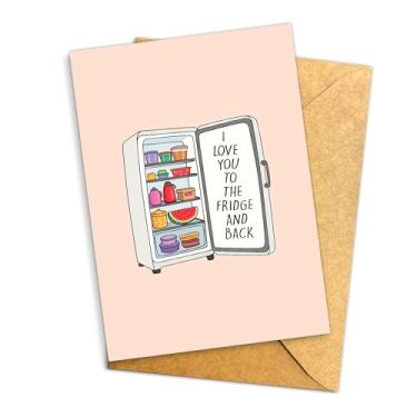 Imagem de Podagree Cartão de amor engraçado I Love You to the Fridge and Back, cartão fofo para amantes, cartão sincero caprichoso, perfeito para casais, solteiro 14 x 20 cm dobrado com envelope