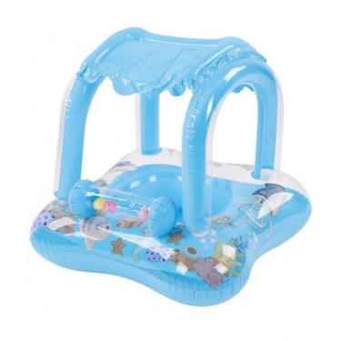 Imagem de Bóia Infantil para Bebê com Cobertura Proteção Solar Removível e Assento de Segurança Tipo Fralda Piscina (Azul)