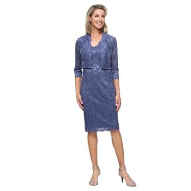 Imagem de S.L. Fashions Vestido feminino curto de renda com lantejoulas para ocasiões especiais com jaqueta Bolero, Wedgewood, 52