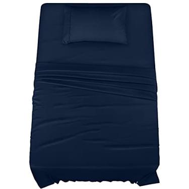 Imagem de Utopia Bedding jogo de cama de solteiro GG – jogo de lençóis de 3 peças para cama de solteiro GG, de microfibra macia e respirável, inclui 1 lençol com elástico, 1 lençol de cima e 1 fronha (azul