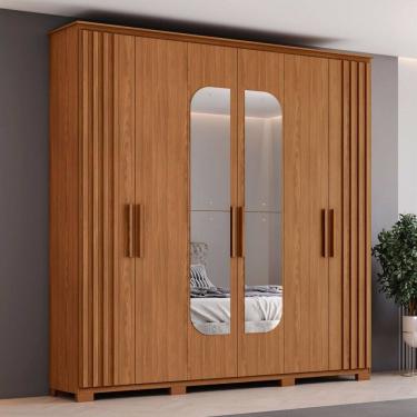 Imagem de Guarda-Roupa Casal ávila 6 Portas 4 Gavetas com Espelho Natural - Henn