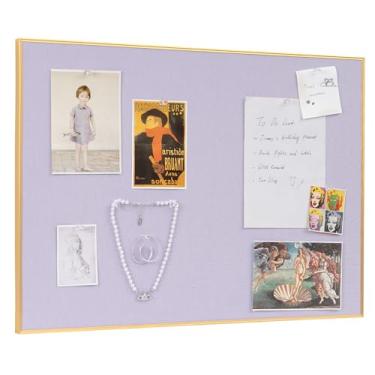 Imagem de Quadro de avisos 76 x 50 cm, quadro de alfinetes lavanda clara, quadro de cortiça de tecido emoldurado de alumínio dourado com 10 pinos