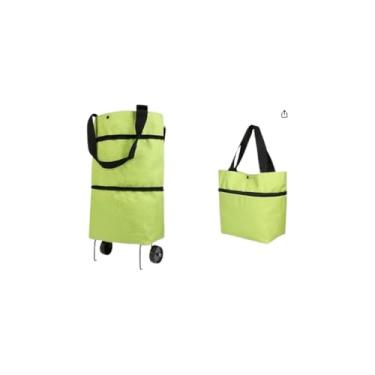 Imagem de Carrinho de Compras Dobrável com Rodas, Sacola em Nylon, Verde, Capacidade 10kg, 47x28x18cm Aberto, Leve e Portátil para Supermercado e Viagens