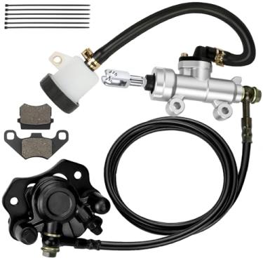 Imagem de CILOYU KT196 Go Kart Brake Cilindro mestre de substituição para Coleman KT196 GK200 196cc Go Cart com mangueiras de óleo de freio hidráulico de 69 polegadas Cabo Powersports Peças Acessórios