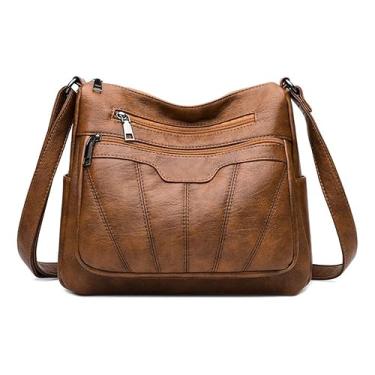 Imagem de Couro Pu Bolsa De Ombro Feminina Moderna Grande De, Bolsa De Mão, Bolsa Transversal, Design Com Vários Bolsos,Grande Capacidade (Marrom)
