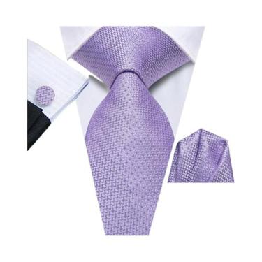 Imagem de Conjunto De Gravata Masculina Com Listras Florais Roxas, Com Lenço De 