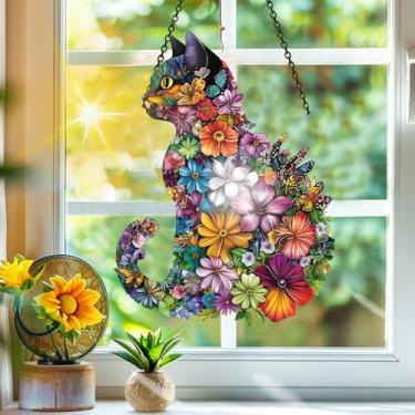 Imagem de Acrílico colorido, apanhador de sol, decoração de janela de gato repolho, arte de parede de arco-íris, para varanda, interior e exterior, jardim, enfeites de Natal, decoração 19 x 19 cm, CH#130