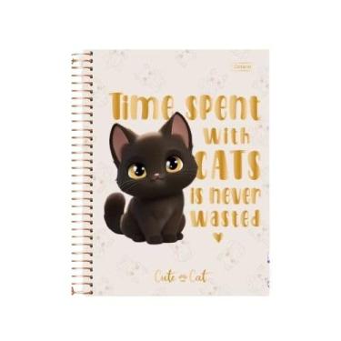 Imagem de Caderno Colegial 10 Matérias Cute Cat Cadersil - Coleção 2026 Fofa Gato 160 Folhas 17,7x24cm (Branco)