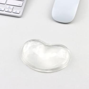 Imagem de Descanso de pulso para mouse de gel de cristal de coração transparente, lindo mouse pad ergonômico de silicone, grande suporte de pulso antiderrapante para digitação, jogos e escritório em casa