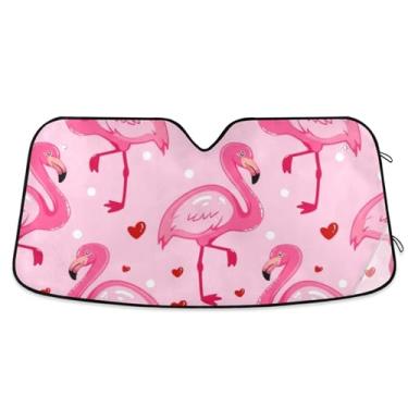 Imagem de Toldo de sol personalizado fofo flamingos rosa para para-brisa de carro bonito retrátil dobrável acessórios de carro persianas para-brisa frontal L, 144,8 cm x 80 cm