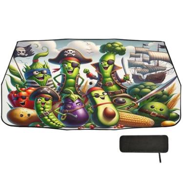 Imagem de Guarda-chuva de para-brisa dobrável pirata vegetables para carro proteção de isolamento térmico para janela de carro para-brisa frontal 147.3 cm x 75.4 cm