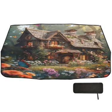 Imagem de Fairy Cottage Flowers SUV Para-brisa Proteção Térmica Isolamento Térmico Persianas de Janela Automóvel 147 x 75 cm Guarda-chuva de Para-brisa de Carro
