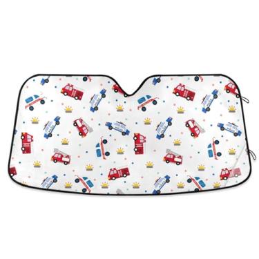 Imagem de Guarda-sol de caminhões de bombeiros de desenho animado blocos de para-brisa de carro raios UV janela frontal sombra solar do carro mantém o veículo fresco pequeno