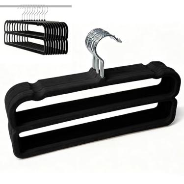 Imagem de Cabides de veludo para calças de feltro para mulheres e homens, resistentes, economia de espaço, 35 cm (C) cabide duplo antiderrapante fino, giratório de 360° para adultos e adolescentes, pacote com