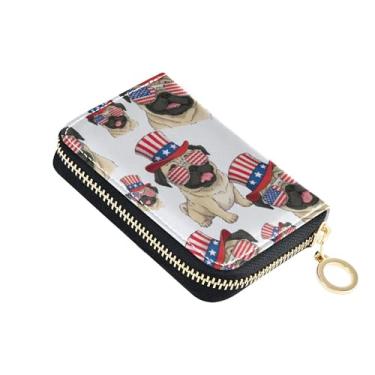 Imagem de Aesthetic Carteiras femininas de couro com porta-cartões fofas com bloqueio de RFID, chapéus americanos com zíper e bolso para moedas