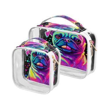 Imagem de GAIGEO Conjunto de 2 peças de bolsa de maquiagem Day of the Dead com desenho animado de gatos esqueleto, bolsas transparentes para viagem, bolsa de higiene masculina transparente, pacote com 2