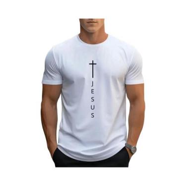 Imagem de Camiseta De Algodão Oversized Com Estampa De Cruz De Jesus Para Homens