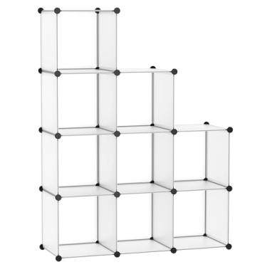 Imagem de C&AHOME Armazenamento de cubos, prateleira de livros de 9 cubos, organizador de armário de plástico, estante empilhável DIY, unidades de prateleiras modulares ideais para casa, escritório, quarto de crianças, 92 cm C x 31,5 cm L x 122 cm A. Branco translúcido