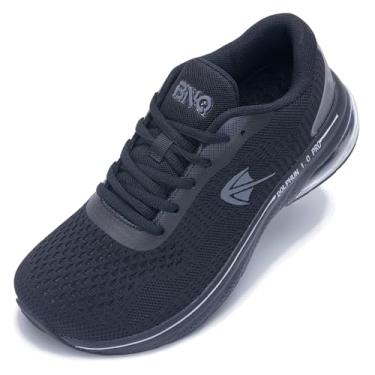 Imagem de SURRAY Tênis de corrida feminino com bico largo para fascite plantar de largura extra larga | Tênis esportivo largo respirável para caminhada com suporte de arco, Allblack, 8.5 Wide