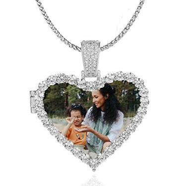 Imagem de Ied Kashiqi Colar com imagem de corrente personalizada com foto masculina, etiquetas de cachorro com pingente de memória de coração gelado para mulheres, berloques de letras, chaveiro, joias de