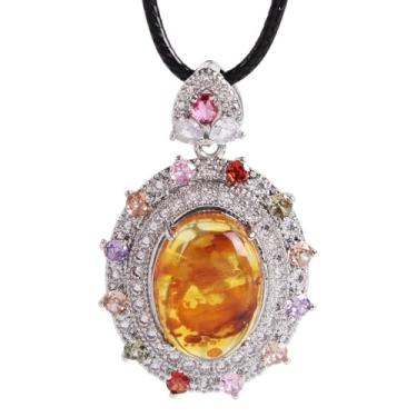 Imagem de Guptue Pingente de âmbar natural, lindo colar de flores em formato de pétala para mulheres, 40*25*15mm, Âmbar, Âmbar