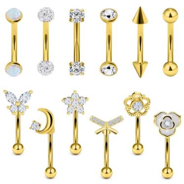 Imagem de Leiainely Gold Rook Sobrancelha Superfície Anti Tragus Vertical Labret Piercing Joia 16 g Brinco Daith Língua Serpente Olhos Olho Sobrancelha Curvo Piercings para Mulheres Homens