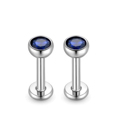 Imagem de BelezaDosas Brincos de titânio Threadless 18G nariz stud 20G Flat Back Earrings Tiny CZ Small Nose Ring Helix Cartilage Tragus Conch Labret 16G Medusa Monroe Piercing Jewelry, Small, Titânio, Zircônia