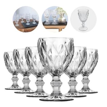 Imagem de Jogo 6 Taças Diamante Vidro 330ml Copo De Luxo Transparente Diamante