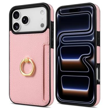 Imagem de HTVJFXCapa de couro estilo carteira para iPhone 16e com suporte para cartões e anel de fixação (para iPhone 16e/Rosa)