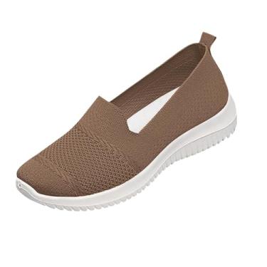 Imagem de Sapatos femininos de lona plus size elegantes e versáteis sapatos leves e confortáveis estilo primavera/verão moderno sola macia confortável sapatos de salto plataforma, Marrom, 36 BR