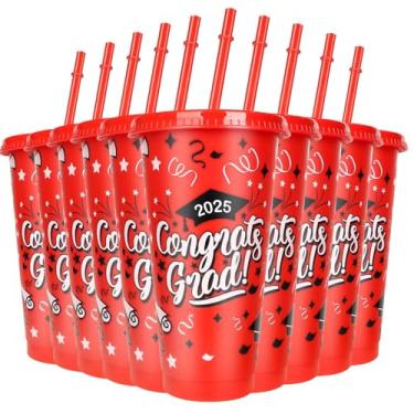 Imagem de 12 peças de copos de plástico de formatura 2024 com tampas e canudos 680 g copo de plástico reutilizável para graduação classe de 2024 suprimentos de festa de formatura para decorações de bebidas