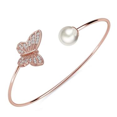 Imagem de Pulseiras delicadas banhadas a ouro 18K para mulheres, pulseiras de cristal, pulseiras de pérola/borboleta, presentes de aniversário e dia dos namorados para ela, 6-6.5, Cristal, Cristal