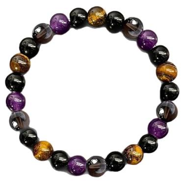 Imagem de Pulseira feminina masculina natural olho de tigre contas elásticas feitas à mão joias dinheiro riqueza cristal ioga amizade presente de Natal, Medium, Latão, Sem Pedra Preciosa
