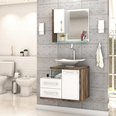 Imagem de Conjunto Balcão C-cuba L38 E Espelheira Legno 650 Branco Chess C-carvalho Branco Chess C-carvalho Dark