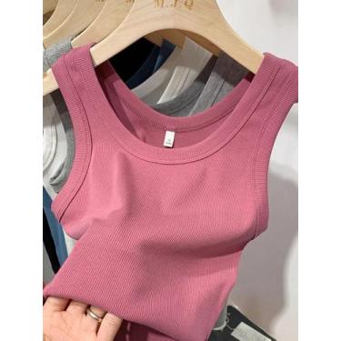 Imagem de Top Cropped Sem Mangas Feminino Com Decote Redondo, Camiseta De Verão 