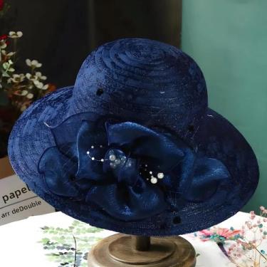 Imagem de Chapéu de Sol Feminino Elegante - Malha com Pérolas e Flores - Dobráve