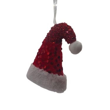 Imagem de Enfeite Mini Gorro Vermelho Chapéu Papai Noel Decorativa Pendurar Árvore de Natal