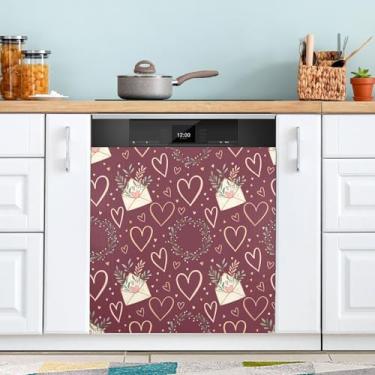 Imagem de ATTX Envelopes românticos corações capa magnética para lava-louças | Adesivo decorativo de eletrodomésticos de 58 x 66 cm para armários domésticos e eletrodomésticos #354