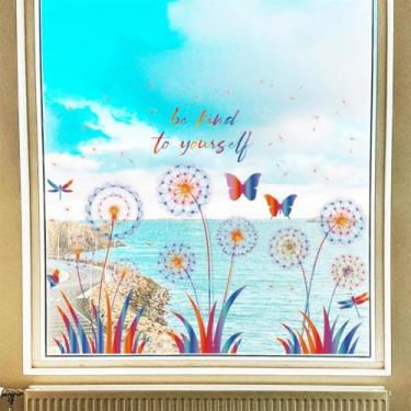 Imagem de PLIGREAT 2 folhas de adesivos coloridos de janela de dente-de-leão, borboletas, adesivos de janela destacáveis e colados, decalques de aquarela para berçário, quarto, sala de aula, porta de vidro