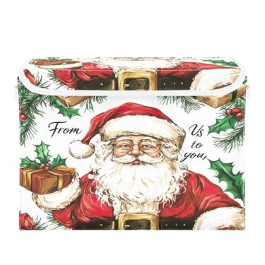 Imagem de SEHANY Linda caixa de armazenamento de Papai Noel de Natal com tampas e alças, organizador de cestas de armazenamento de tecido dobrável, caixas de armazenamento de cubos grandes para roupas, cobertor