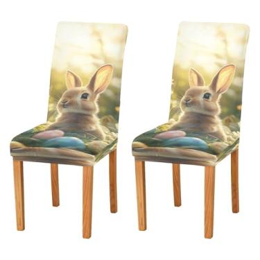 Imagem de SEHANY Lindas capas de cadeira de coelho de conto de fadas para sala de jantar, conjunto de 4, capa protetora elástica removível e lavável para cadeira de jantar para cozinha, hotel, festa, decoração