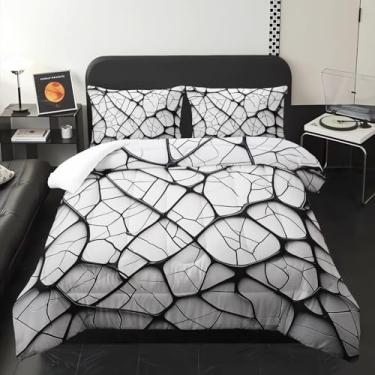 Imagem de lneffble Conjunto de edredom King listrado preto e branco, preto e branco, com 1 edredom com 2 fronhas, arte moderna