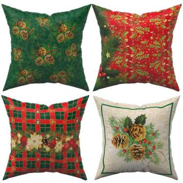 Imagem de Kit com 4 Capas de Almofadas Estampadas Natalinas Verde Natal Fim de A